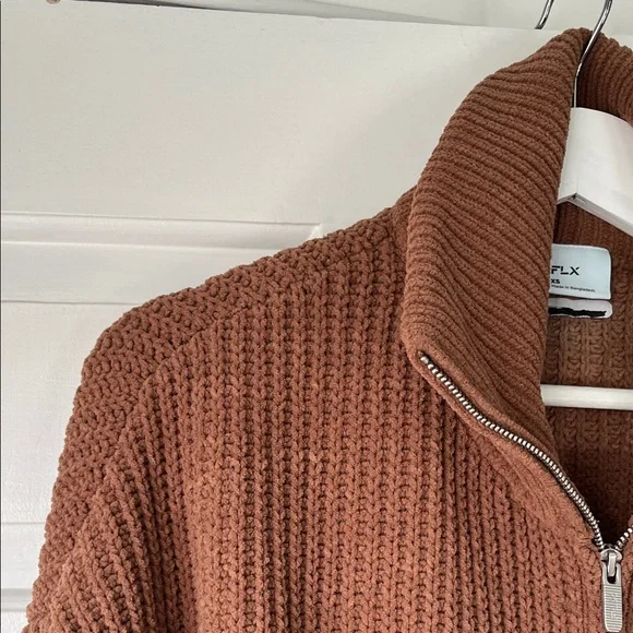 Kohls FLX Light Brown Ribbed Chenille Zip-Up Commuter Oversized Sweater Jacket - Picture 6 of 6